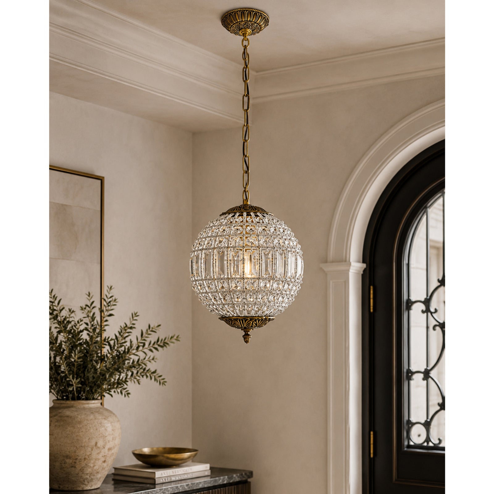 1 light French Gold Pendant Clear Royal Cut Crystal - View 2 - Joshua Marshal