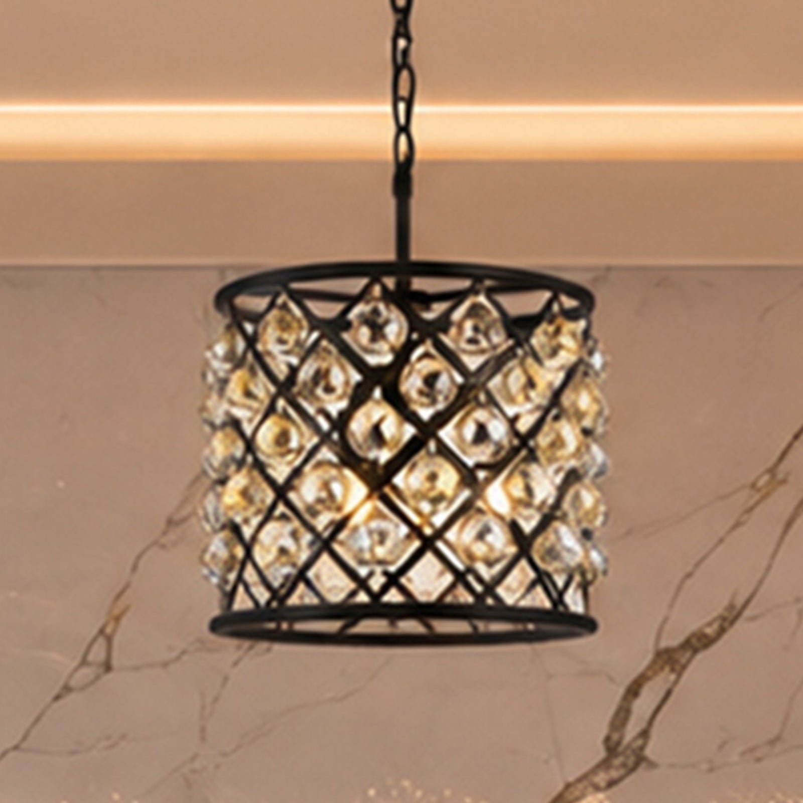 4 light Matte Black Pendant Golden Teak (Smoky) Royal Cut Crystal Mocha Brown Finish - LIGHTING by Joshua Marshal