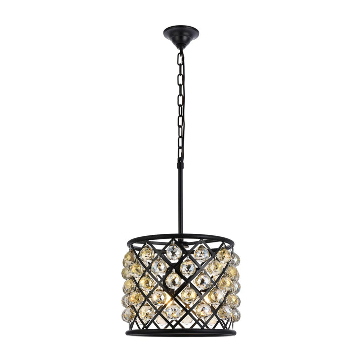 4 light Matte Black Pendant Golden Teak (Smoky) Royal Cut Crystal - View 3 - Joshua Marshal
