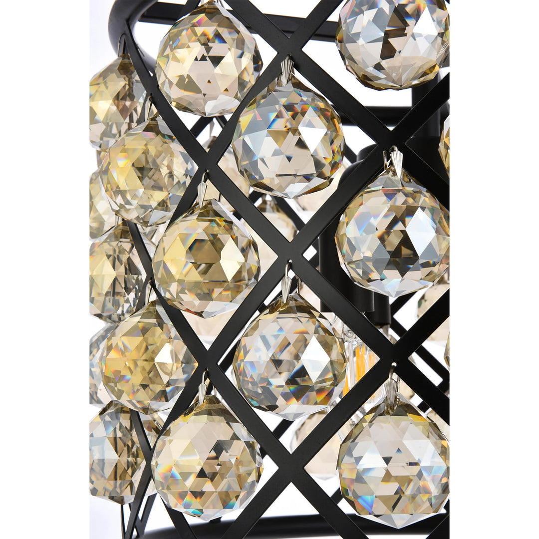 4 light Matte Black Pendant Golden Teak (Smoky) Royal Cut Crystal - View 5 - Joshua Marshal