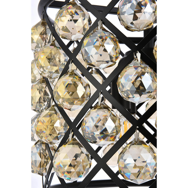 4 light Matte Black Pendant Golden Teak (Smoky) Royal Cut Crystal - View 5 - Joshua Marshal
