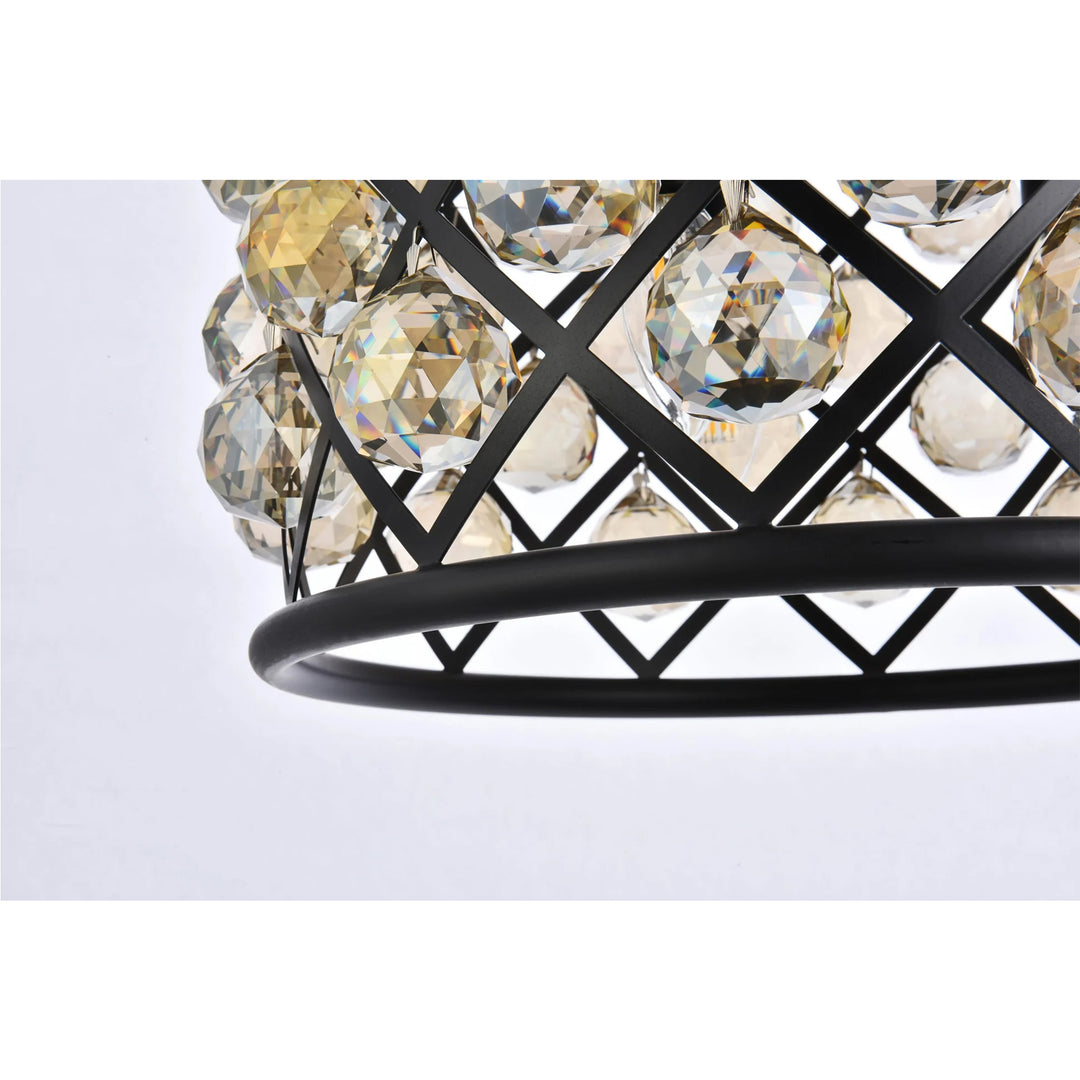 4 light Matte Black Pendant Golden Teak (Smoky) Royal Cut Crystal - View 6 - Joshua Marshal