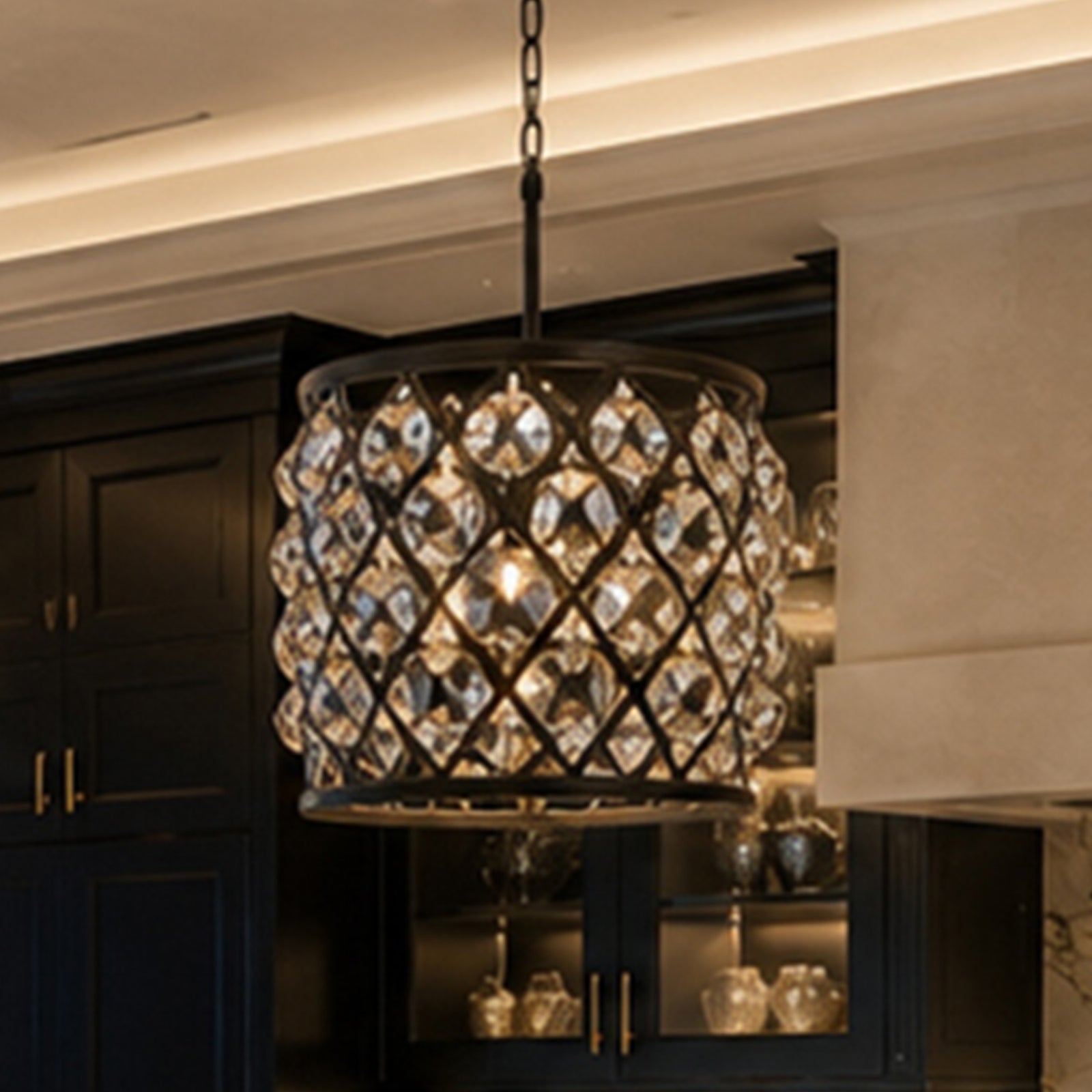 4 light Matte Black Pendant Silver Shade (Grey) Royal Cut Crystal Mocha Brown Finish - LIGHTING by Joshua Marshal