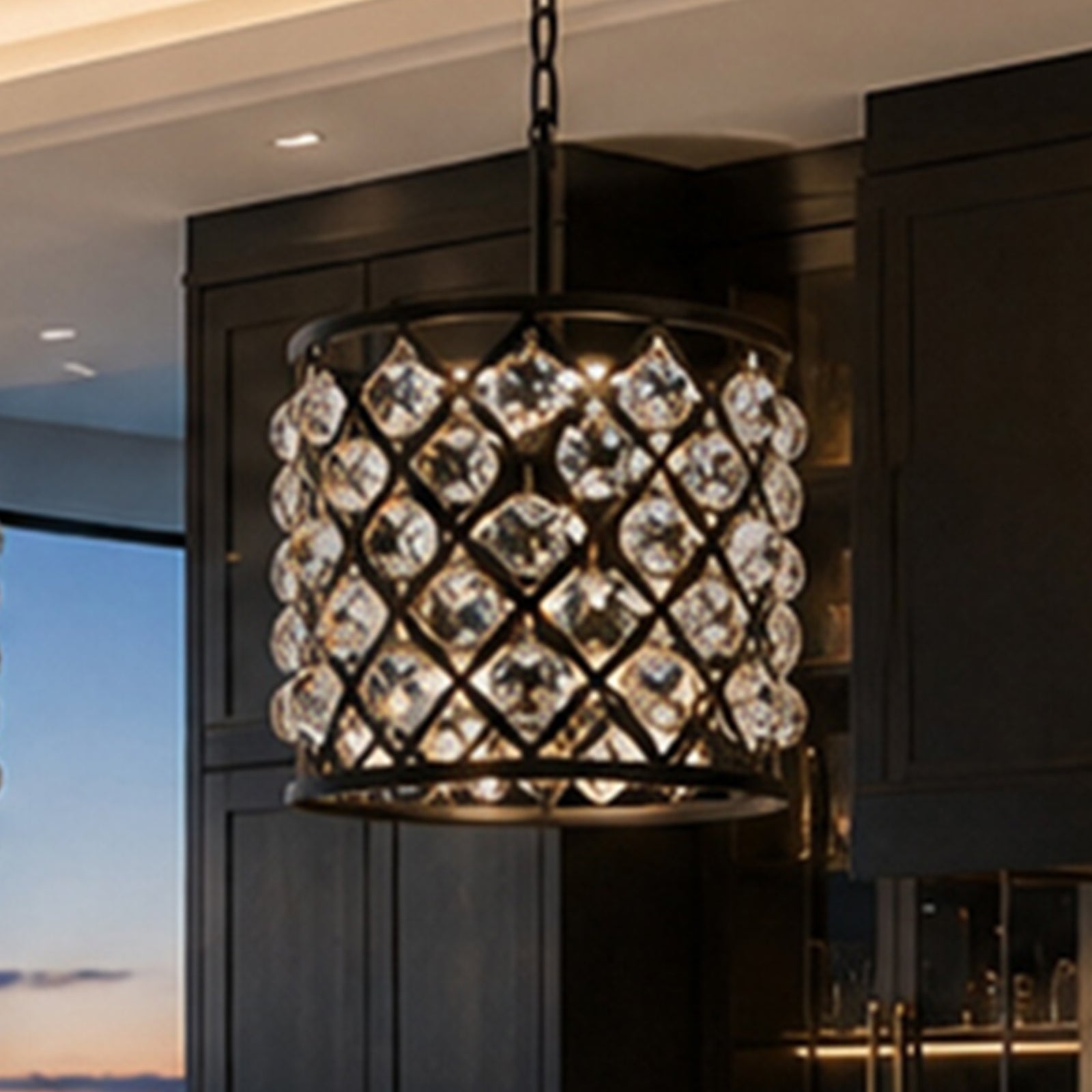 4 light Matte Black Pendant Clear Royal Cut Crystal Mocha Brown Finish - LIGHTING by Joshua Marshal
