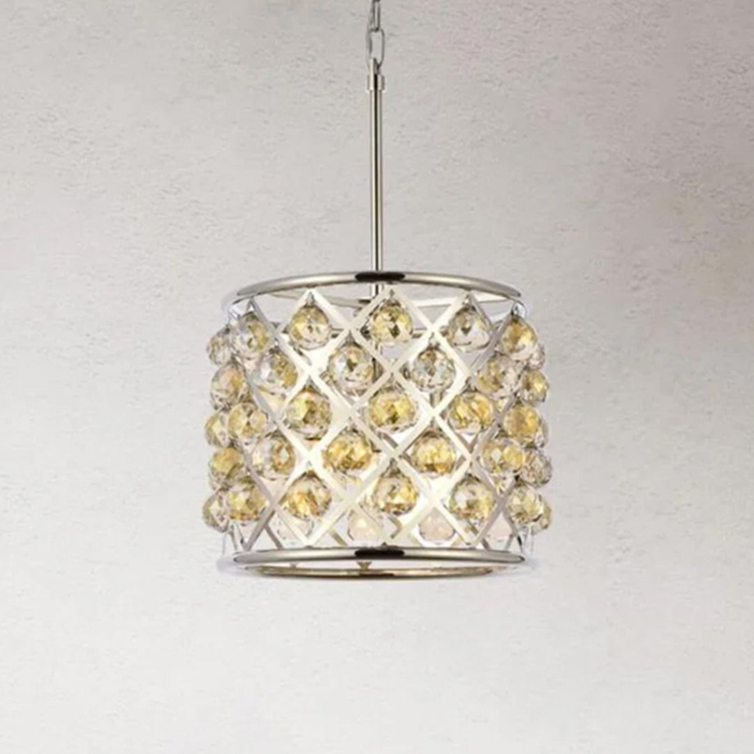 4 light polished nickel Pendant Golden Teak (Smoky) Royal Cut Crystal Polished Nickel Finish - LIGHTING by Joshua Marshal