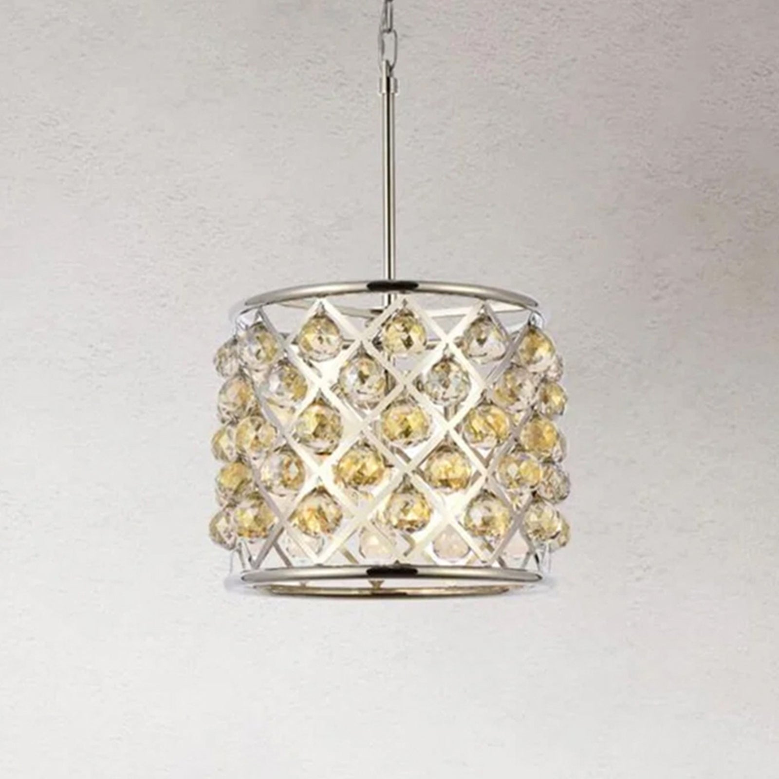 4 light polished nickel Pendant Golden Teak (Smoky) Royal Cut Crystal Polished Nickel Finish - LIGHTING by Joshua Marshal