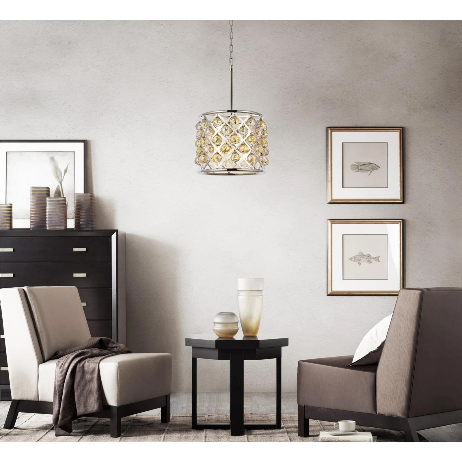 4 light polished nickel Pendant Golden Teak (Smoky) Royal Cut Crystal - View 2 - Joshua Marshal