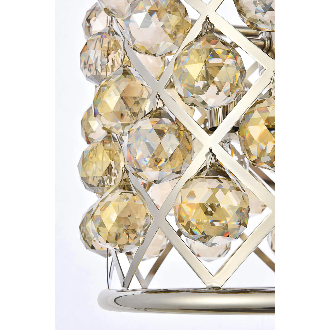 4 light polished nickel Pendant Golden Teak (Smoky) Royal Cut Crystal - View 5 - Joshua Marshal