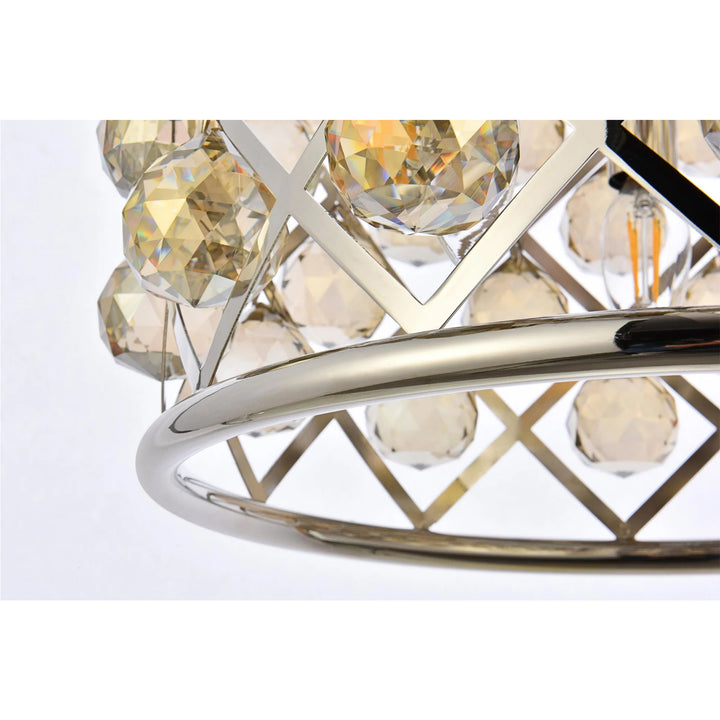 4 light polished nickel Pendant Golden Teak (Smoky) Royal Cut Crystal - View 6 - Joshua Marshal