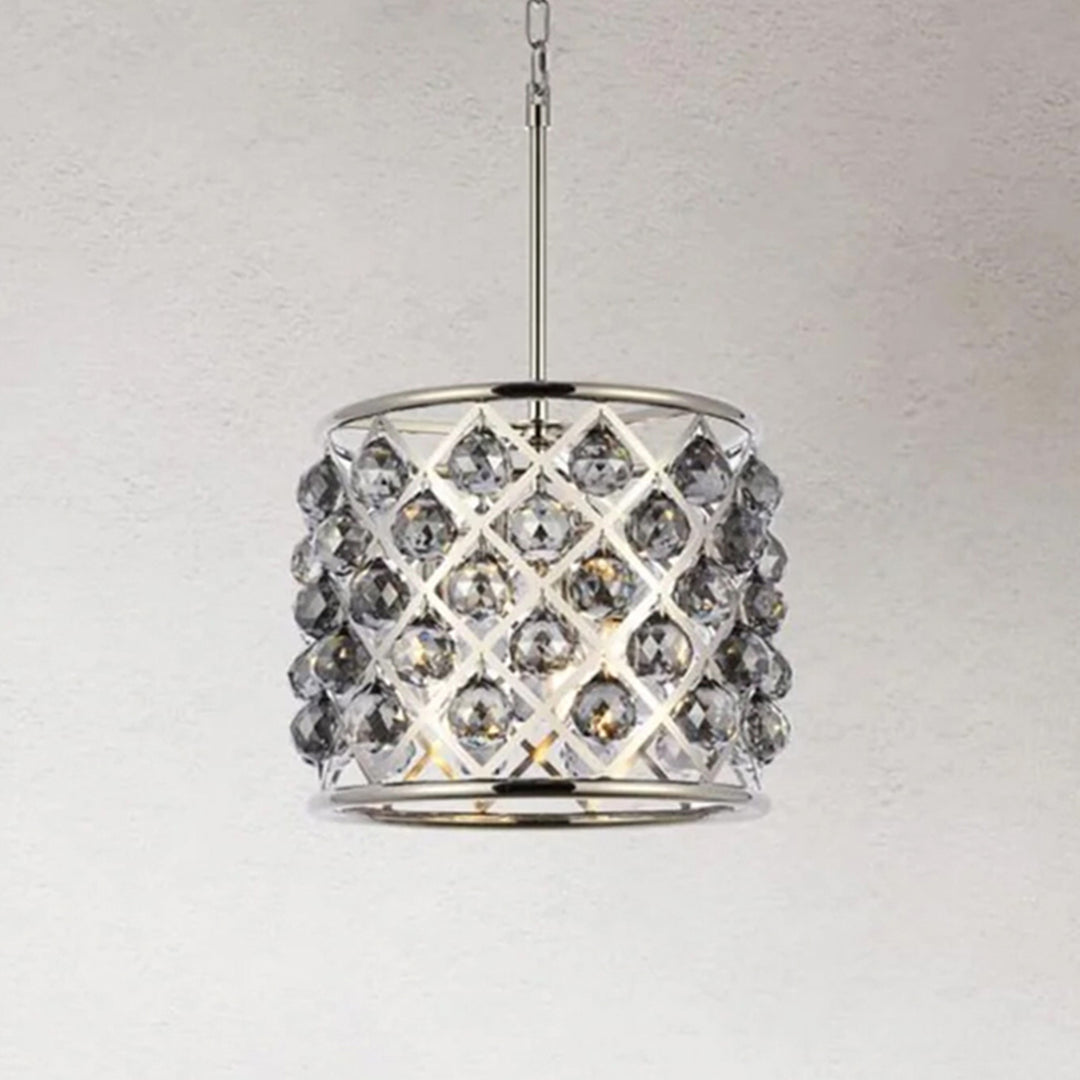 4 light polished nickel Pendant Silver Shade (Grey) Royal Cut Crystal Polished Nickel Finish - LIGHTING by Joshua Marshal