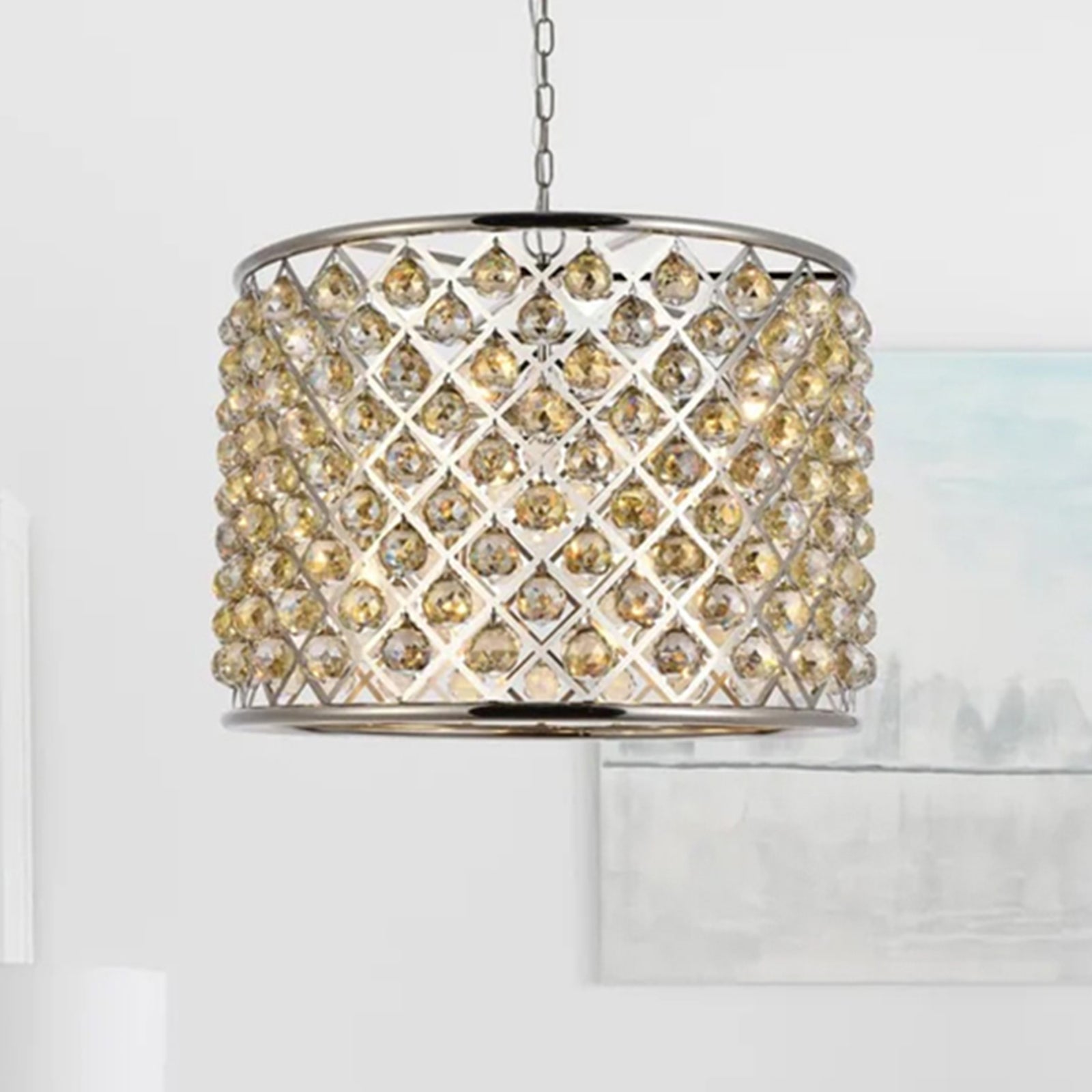 8 light polished nickel Chandelier Golden Teak (Smoky) Royal Cut Crystal Polished Nickel Finish - LIGHTING by Joshua Marshal