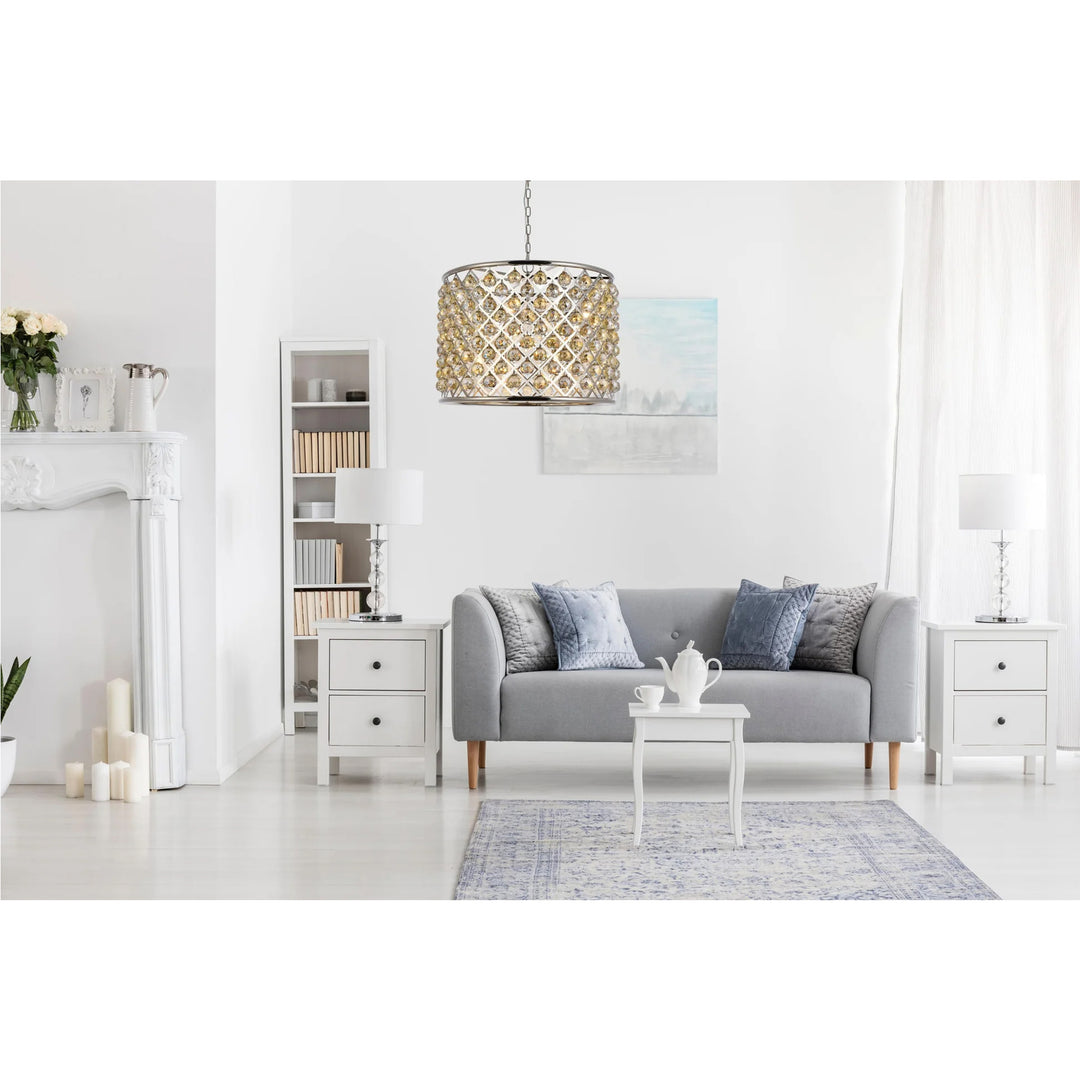 8 light polished nickel Chandelier Golden Teak (Smoky) Royal Cut Crystal - View 2 - Joshua Marshal