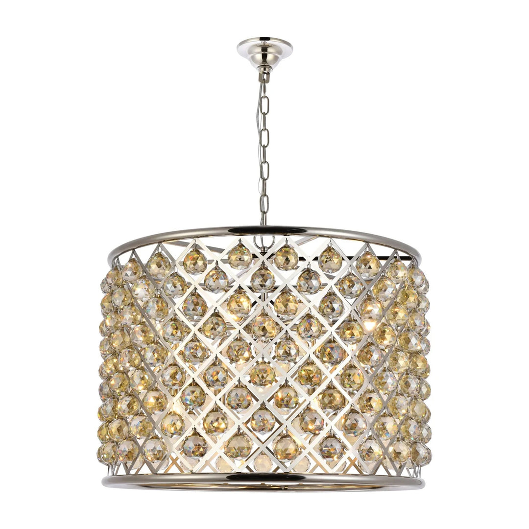 8 light polished nickel Chandelier Golden Teak (Smoky) Royal Cut Crystal - View 3 - Joshua Marshal