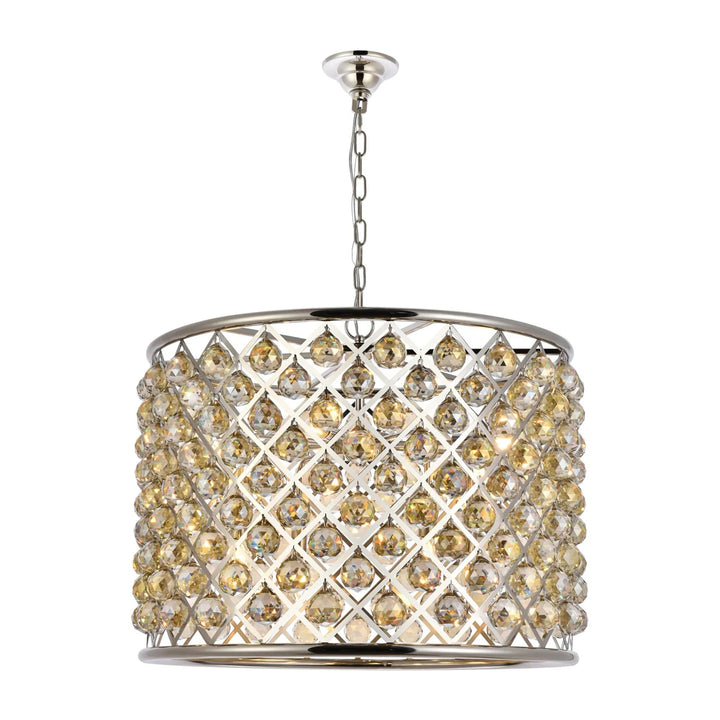 8 light polished nickel Chandelier Golden Teak (Smoky) Royal Cut Crystal - View 3 - Joshua Marshal