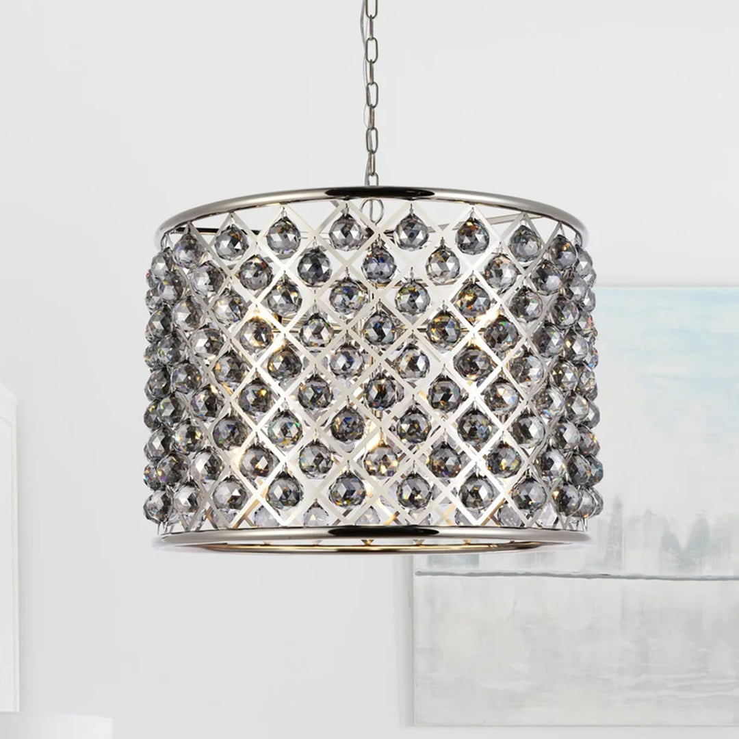 8 light polished nickel Chandelier Silver Shade (Grey) Royal Cut Crystal Polished Nickel Finish - LIGHTING by Joshua Marshal