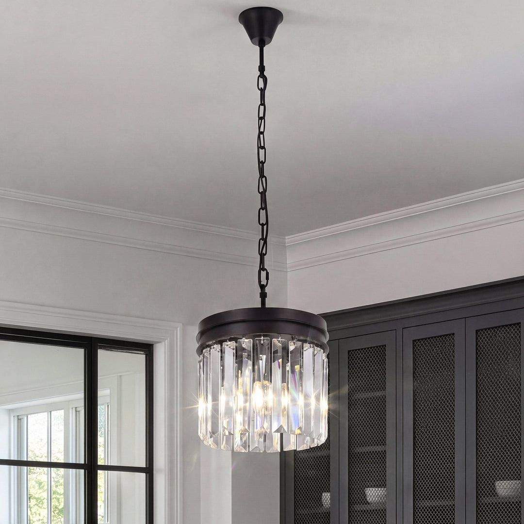 3 light Matte Black Pendant Clear Royal Cut Crystal Mocha Brown Finish - LIGHTING by Joshua Marshal
