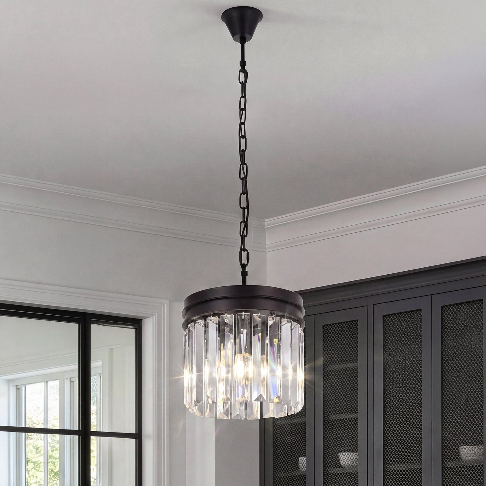3 light Matte Black Pendant Clear Royal Cut Crystal Mocha Brown Finish - LIGHTING by Joshua Marshal