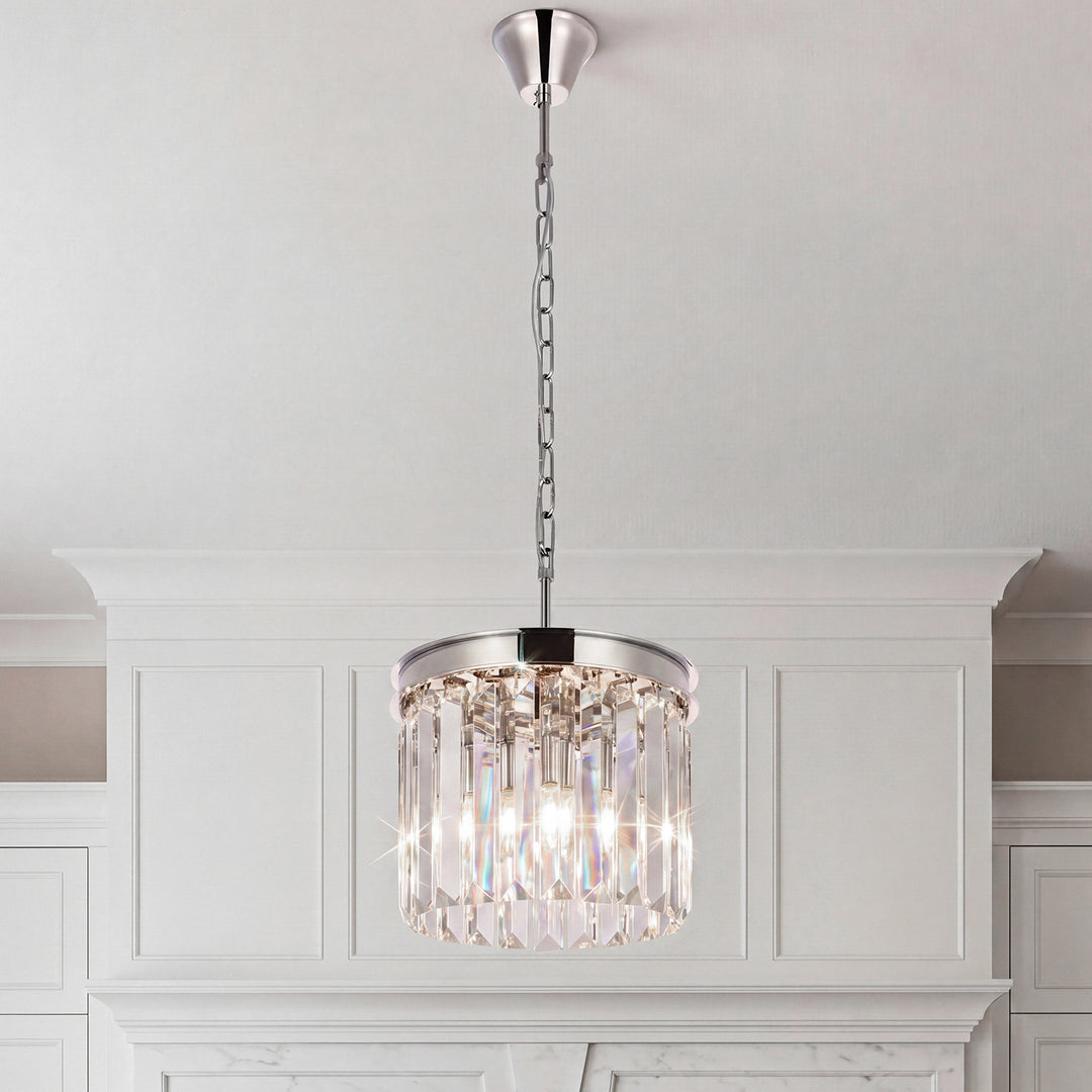 3 light polished nickel Pendant Clear Royal Cut Crystal Polished Nickel Finish - LIGHTING by Joshua Marshal