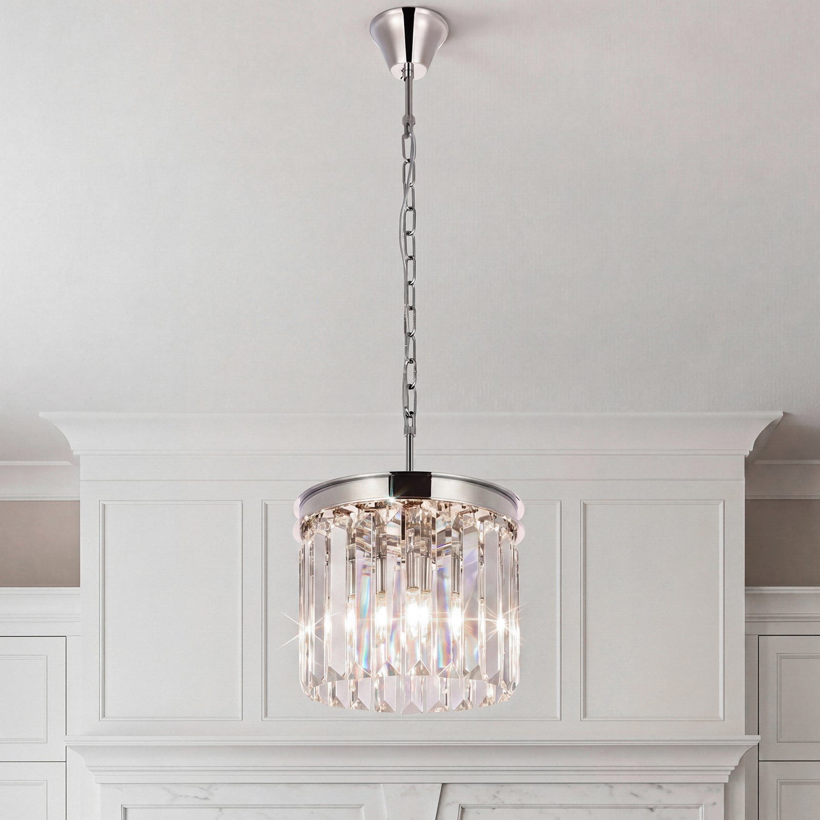 3 light polished nickel Pendant Clear Royal Cut Crystal Polished Nickel Finish - LIGHTING by Joshua Marshal