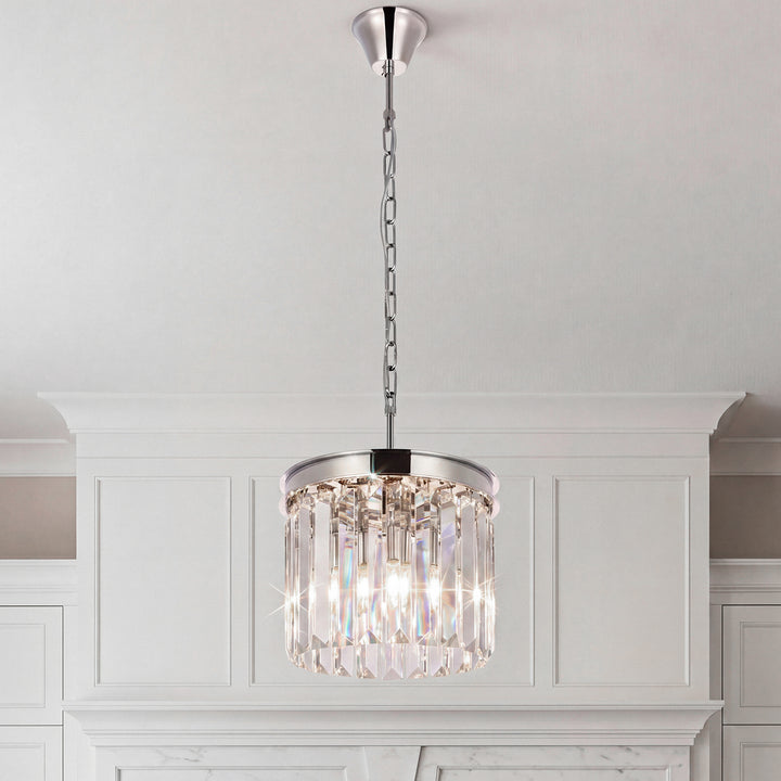 3 light polished nickel Pendant Clear Royal Cut Crystal Polished Nickel Finish - LIGHTING by Joshua Marshal