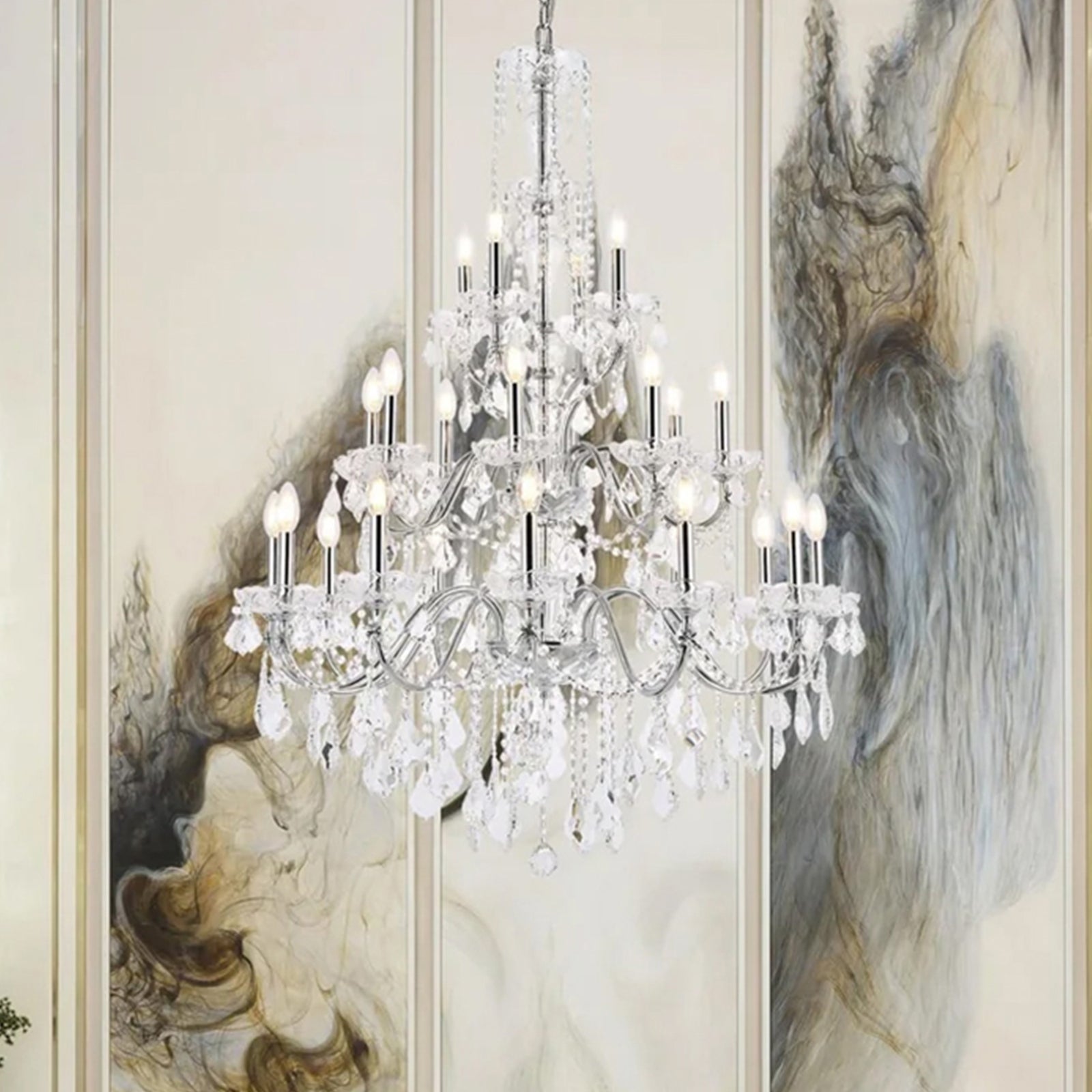 24 light Chrome Chandelier Clear Royal Cut Crystal Chrome Finish - LIGHTING by Joshua Marshal