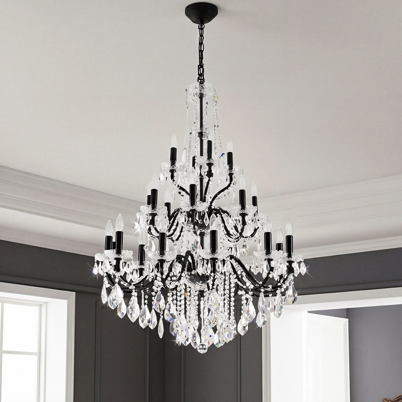 24 light Dark Bronze Chandelier Clear Royal Cut Crystal Dark Bronze Finish - LIGHTING by Joshua Marshal