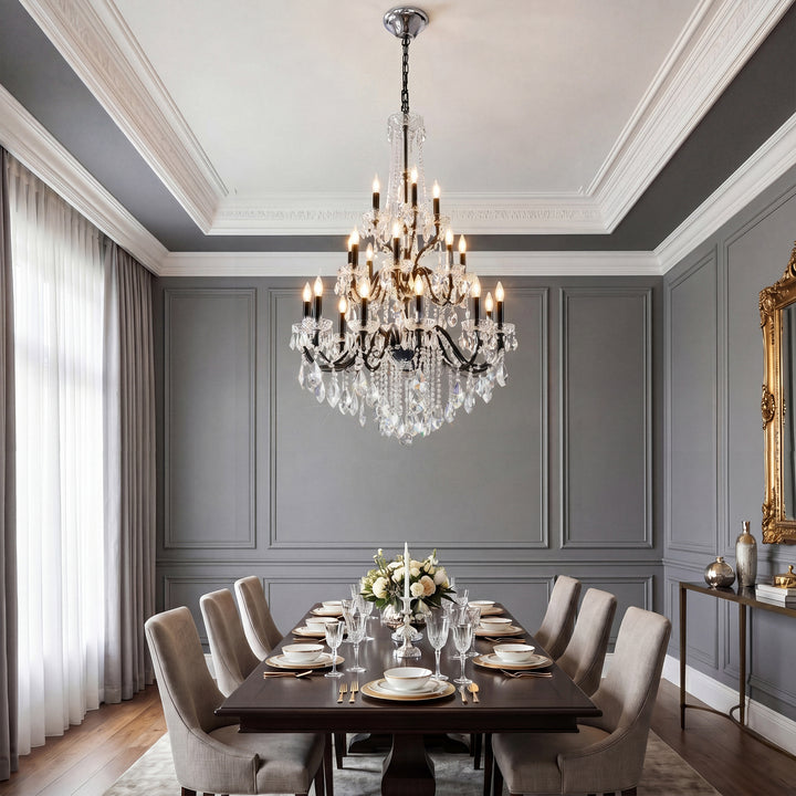 24 light Dark Bronze Chandelier Clear Royal Cut Crystal - View 2 - Joshua Marshal
