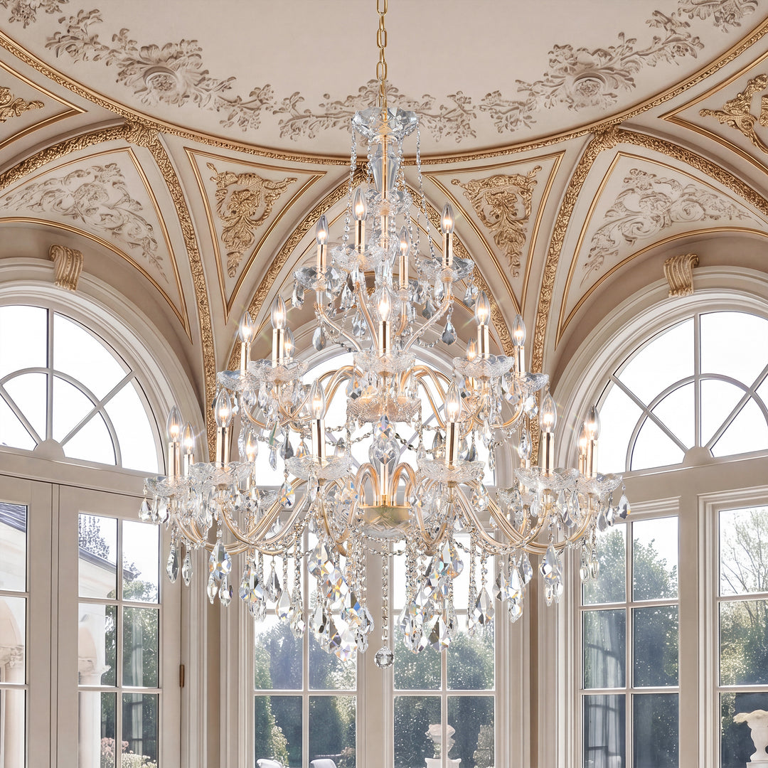 24 light Gold Chandelier Clear Royal Cut Crystal Gold Finish - LIGHTING by Joshua Marshal