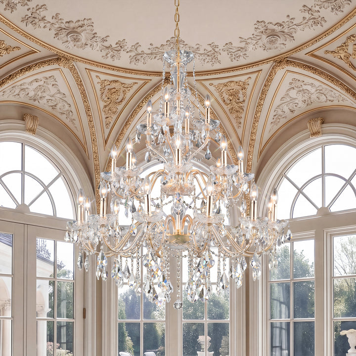 24 light Gold Chandelier Clear Royal Cut Crystal Gold Finish - LIGHTING by Joshua Marshal