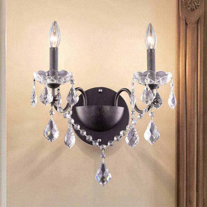 2 light Dark Bronze Wall Sconce Clear Royal Cut Crystal Dark Bronze Finish - LIGHTING by Joshua Marshal