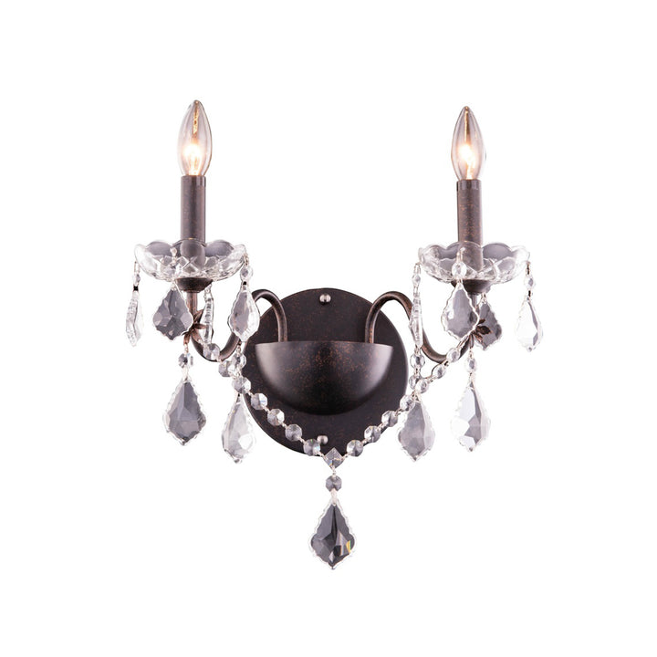 2 light Dark Bronze Wall Sconce Clear Royal Cut Crystal - View 3 - Joshua Marshal