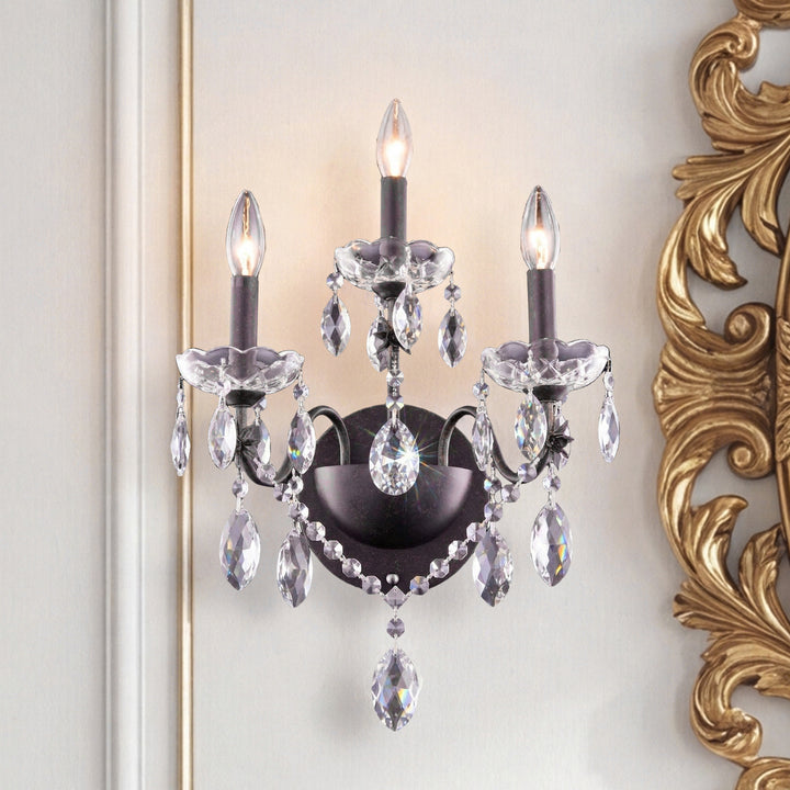 3 light Dark Bronze Wall Sconce Clear Royal Cut Crystal Dark Bronze Finish - LIGHTING by Joshua Marshal