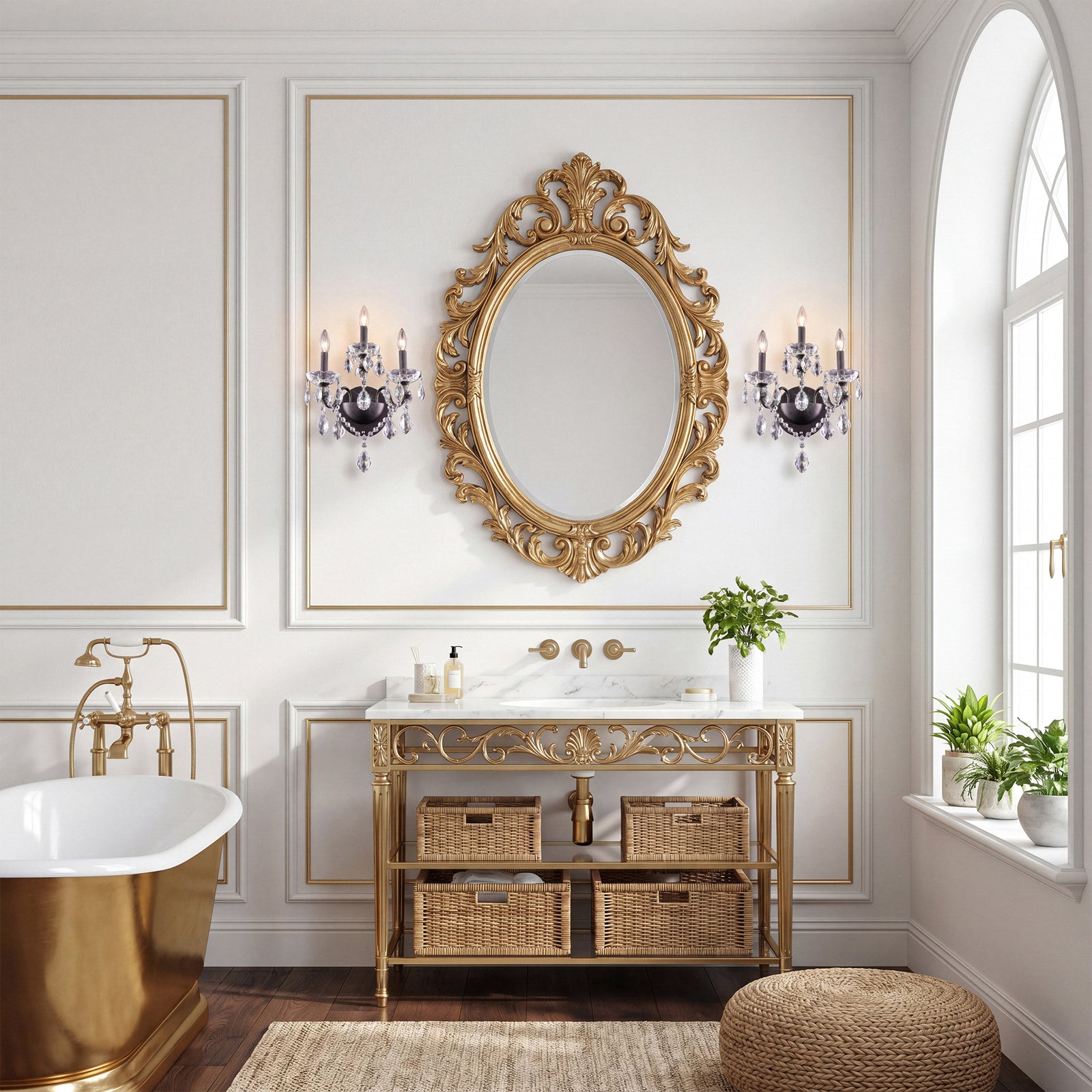 3 light Dark Bronze Wall Sconce Clear Royal Cut Crystal - View 2 - Joshua Marshal