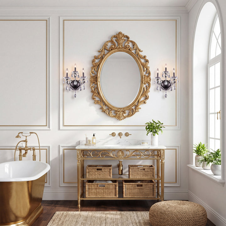 3 light Dark Bronze Wall Sconce Clear Royal Cut Crystal - View 2 - Joshua Marshal