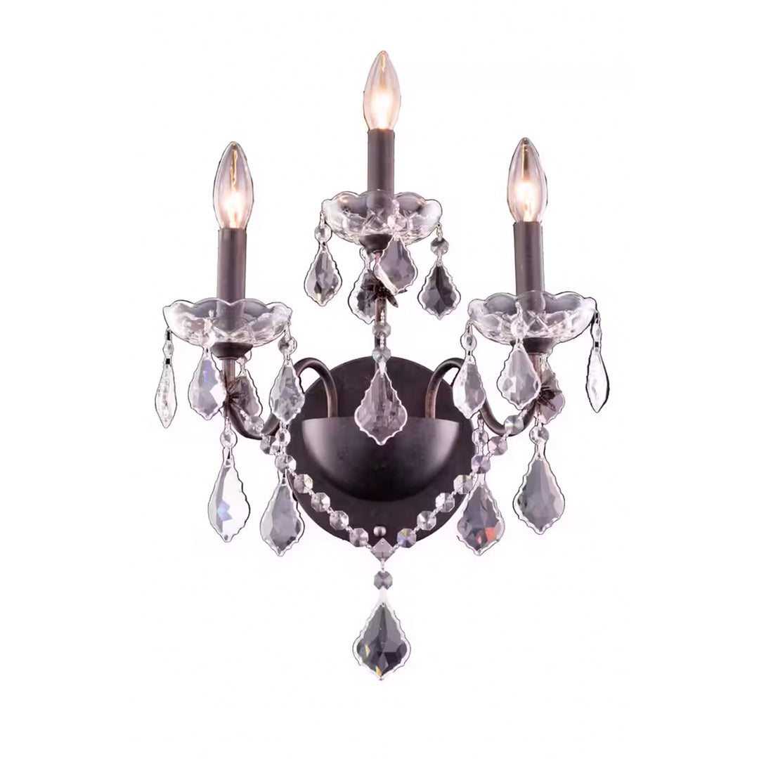 3 light Dark Bronze Wall Sconce Clear Royal Cut Crystal - View 3 - Joshua Marshal