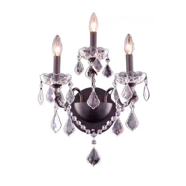 3 light Dark Bronze Wall Sconce Clear Royal Cut Crystal - View 3 - Joshua Marshal