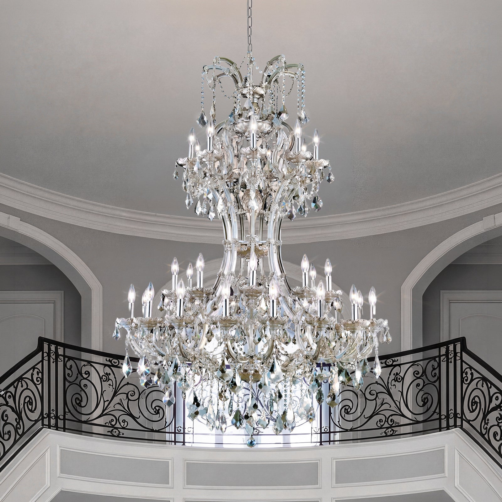 36 light Golden Teak Chandelier Golden Teak (Smoky) Royal Cut Crystal Golden Teak Finish - LIGHTING by Joshua Marshal