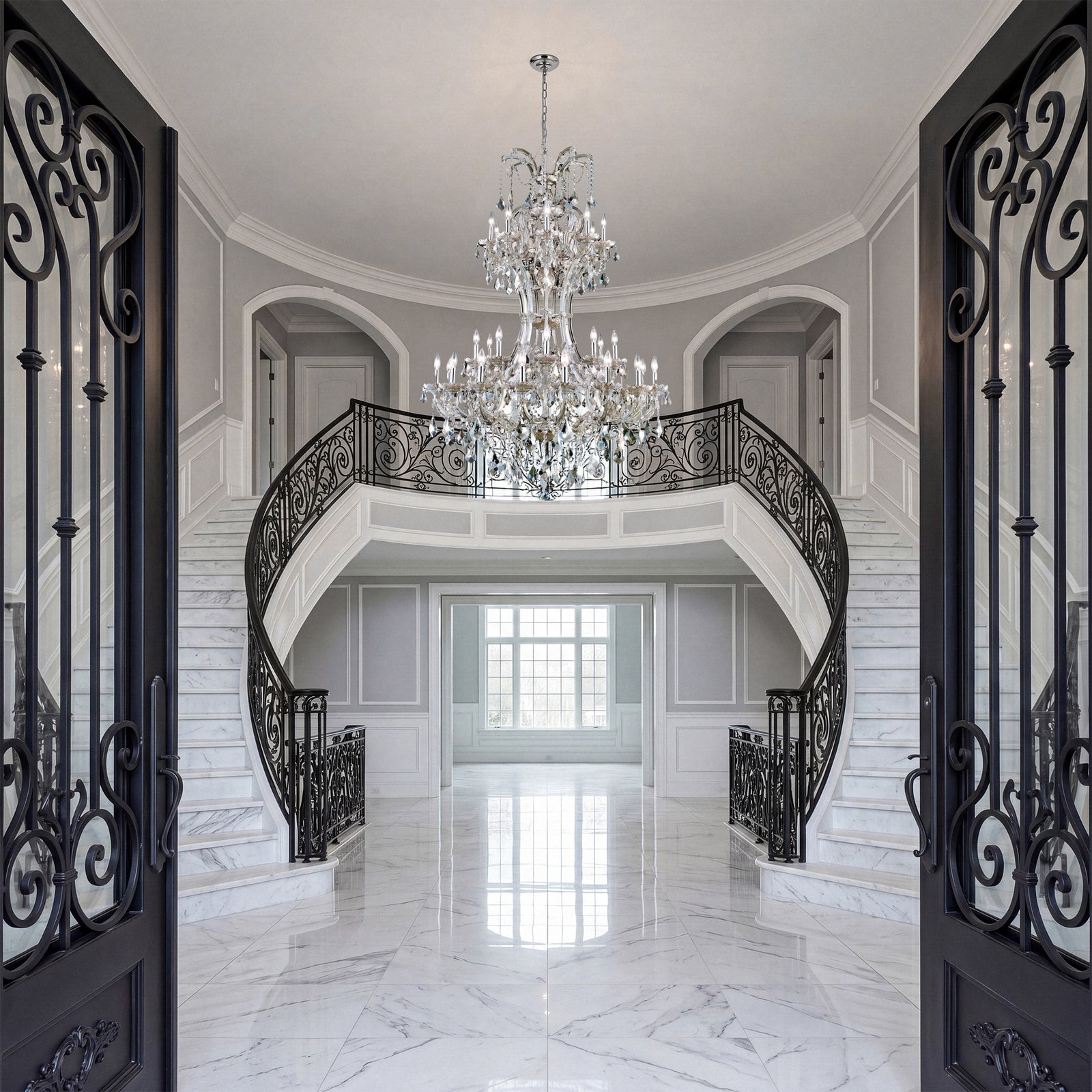 36 light Golden Teak Chandelier Golden Teak (Smoky) Royal Cut Crystal - View 2 - Joshua Marshal