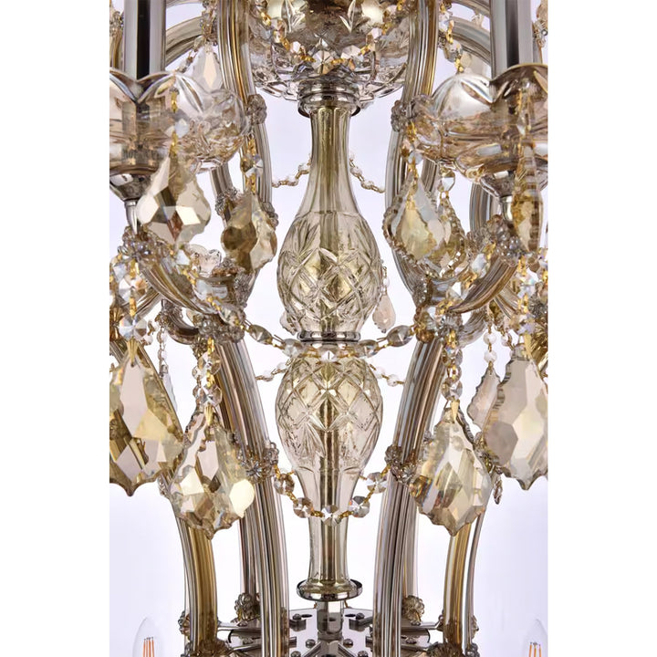 36 light Golden Teak Chandelier Golden Teak (Smoky) Royal Cut Crystal - View 4 - Joshua Marshal