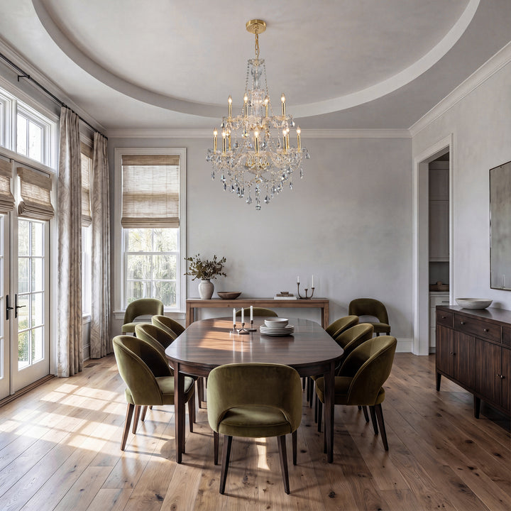 12 light Gold Chandelier Clear Royal Cut Crystal - View 2 - Joshua Marshal