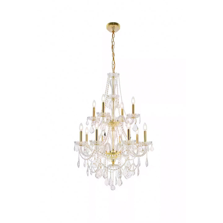12 light Gold Chandelier Clear Royal Cut Crystal - View 3 - Joshua Marshal