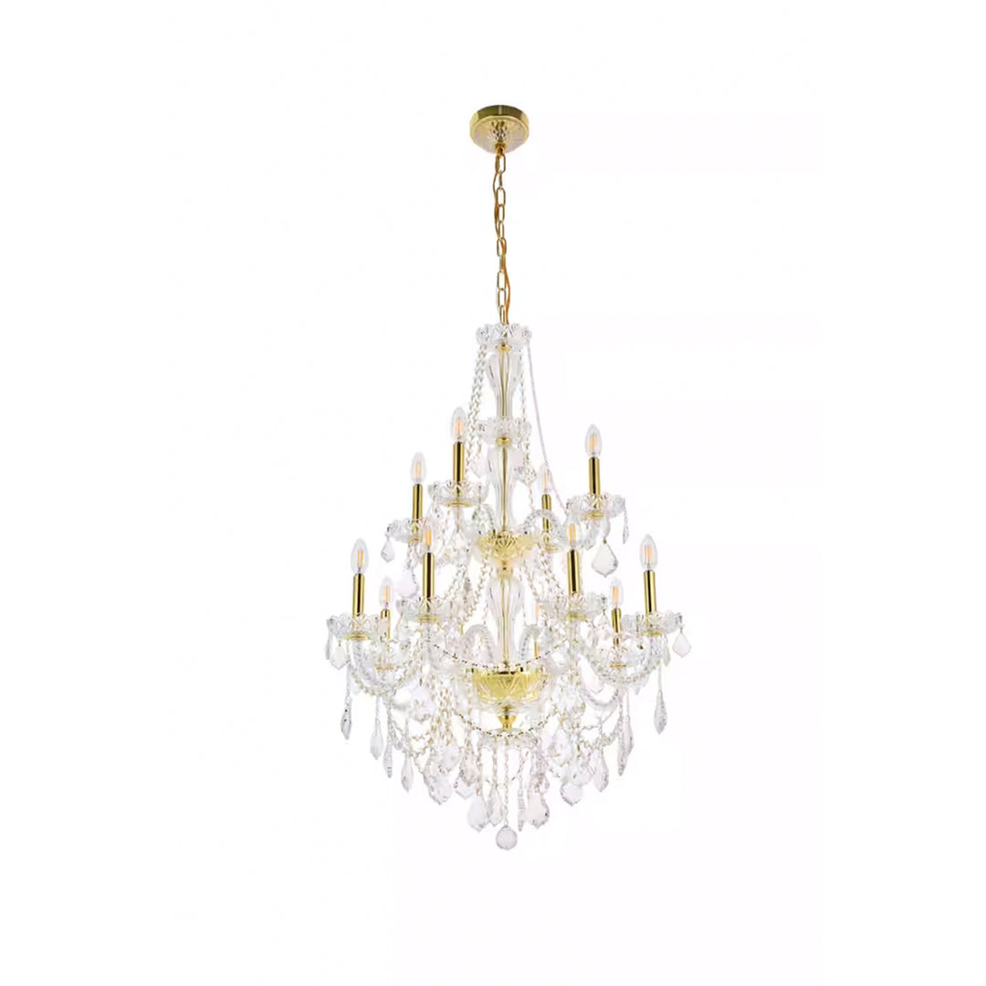 12 light Gold Chandelier Clear Royal Cut Crystal - View 4 - Joshua Marshal