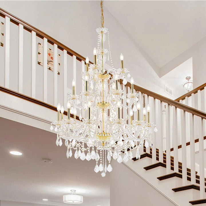21 light Gold Chandelier Clear Royal Cut Crystal Gold Finish - LIGHTING by Joshua Marshal