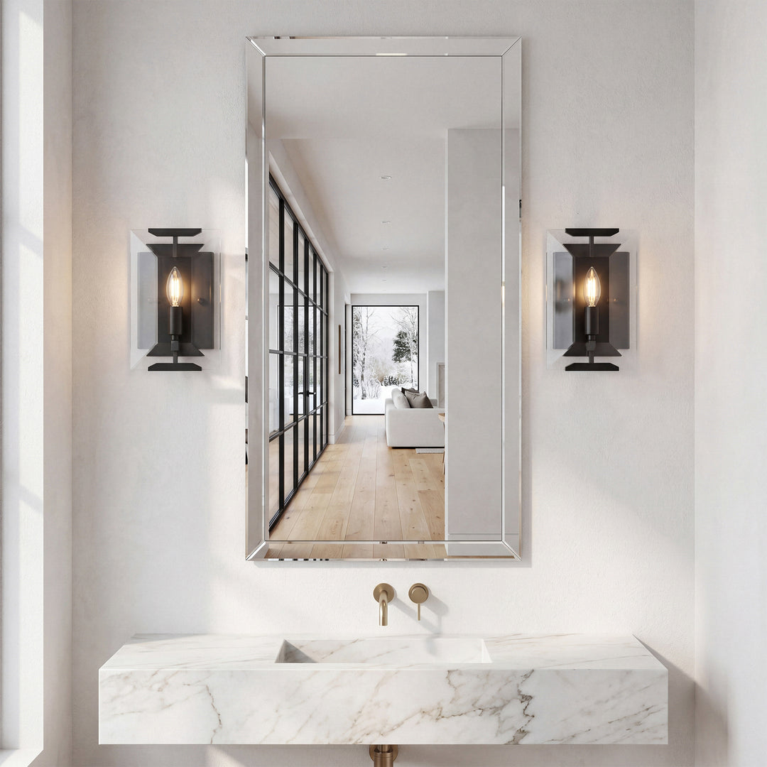 1 light Flat Black (Matte) Wall Sconce Glass Crystal - View 2 - Joshua Marshal