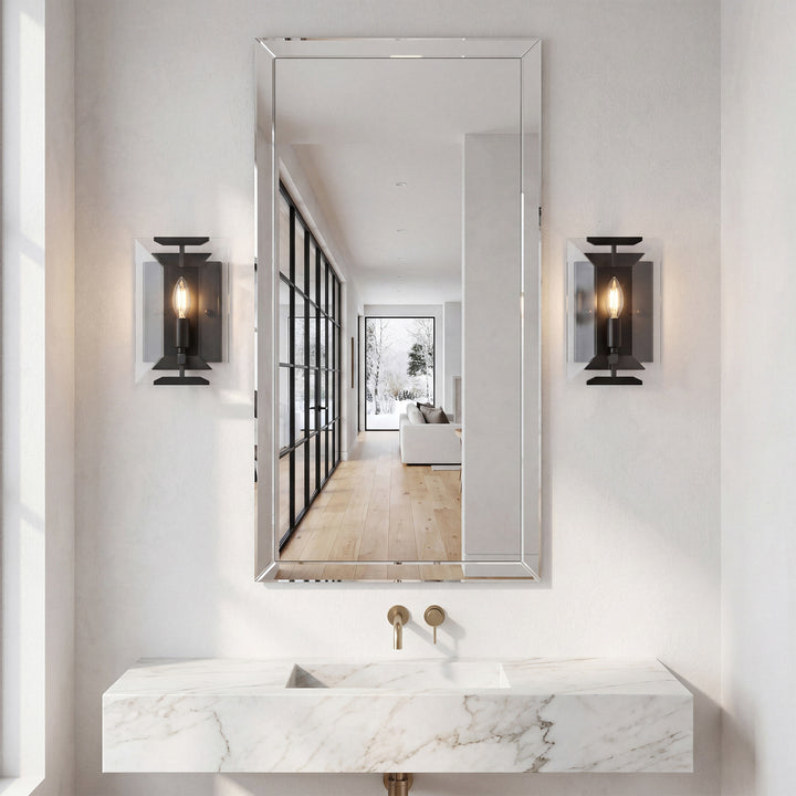 1 light Flat Black (Matte) Wall Sconce Glass Crystal - View 2 - Joshua Marshal