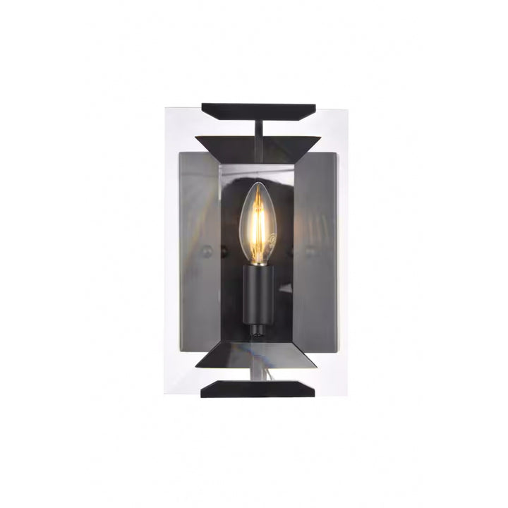 1 light Flat Black (Matte) Wall Sconce Glass Crystal - View 3 - Joshua Marshal