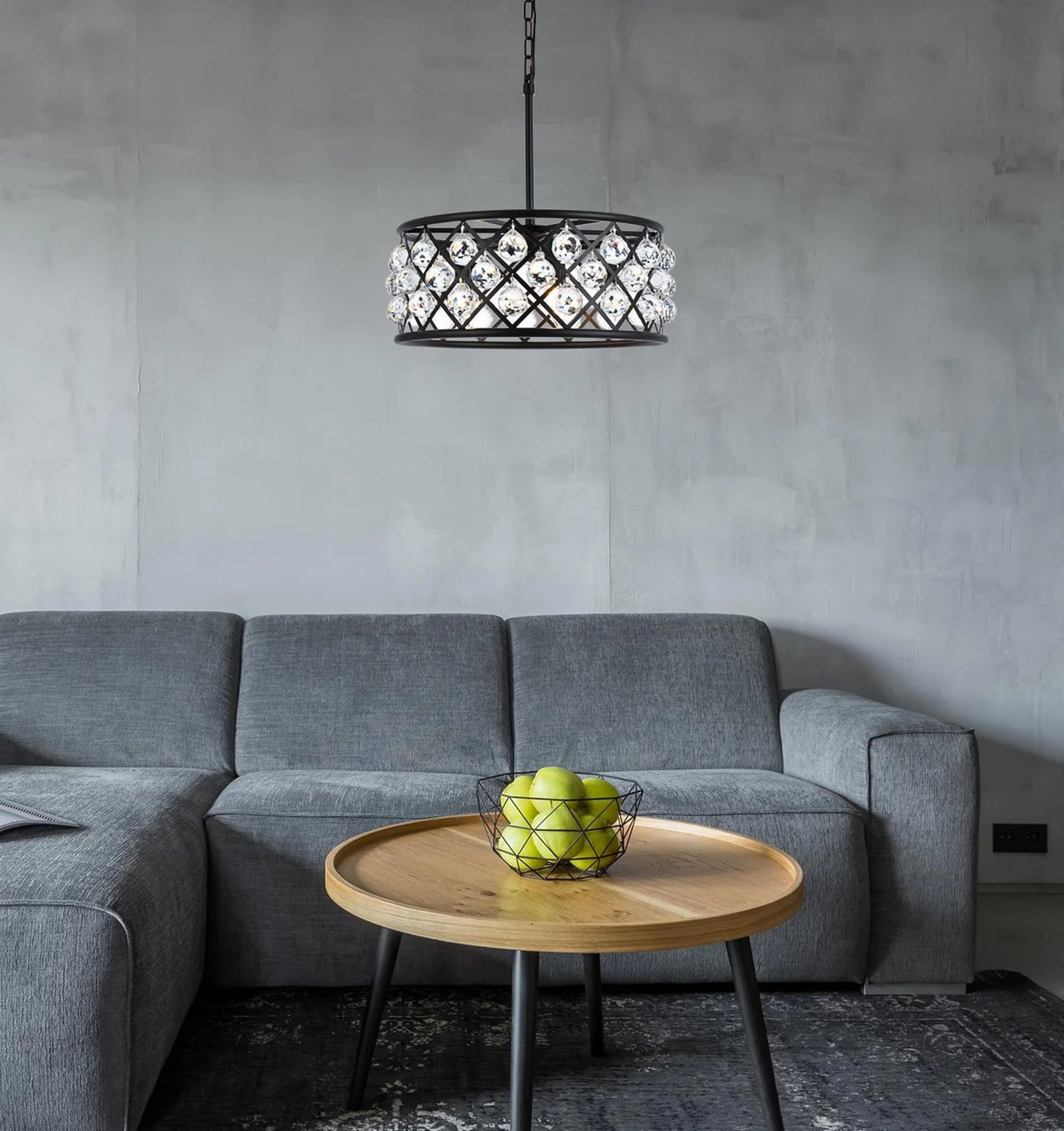 5 light Matte Black Chandelier Clear Royal Cut Crystal - View 2 - Joshua Marshal