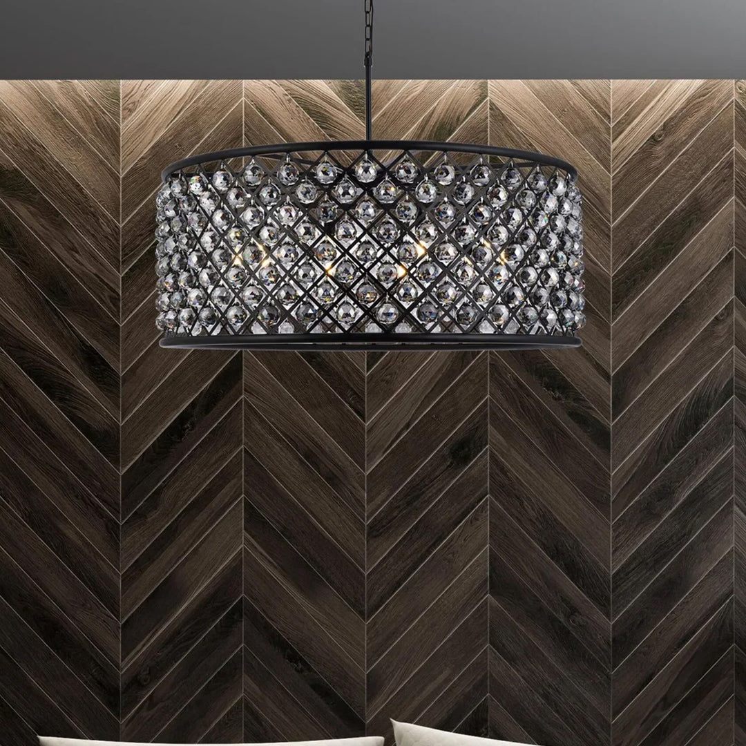 10 light Matte Black Chandelier Silver Shade (Grey) Royal Cut Crystal Mocha Brown Finish - LIGHTING by Joshua Marshal