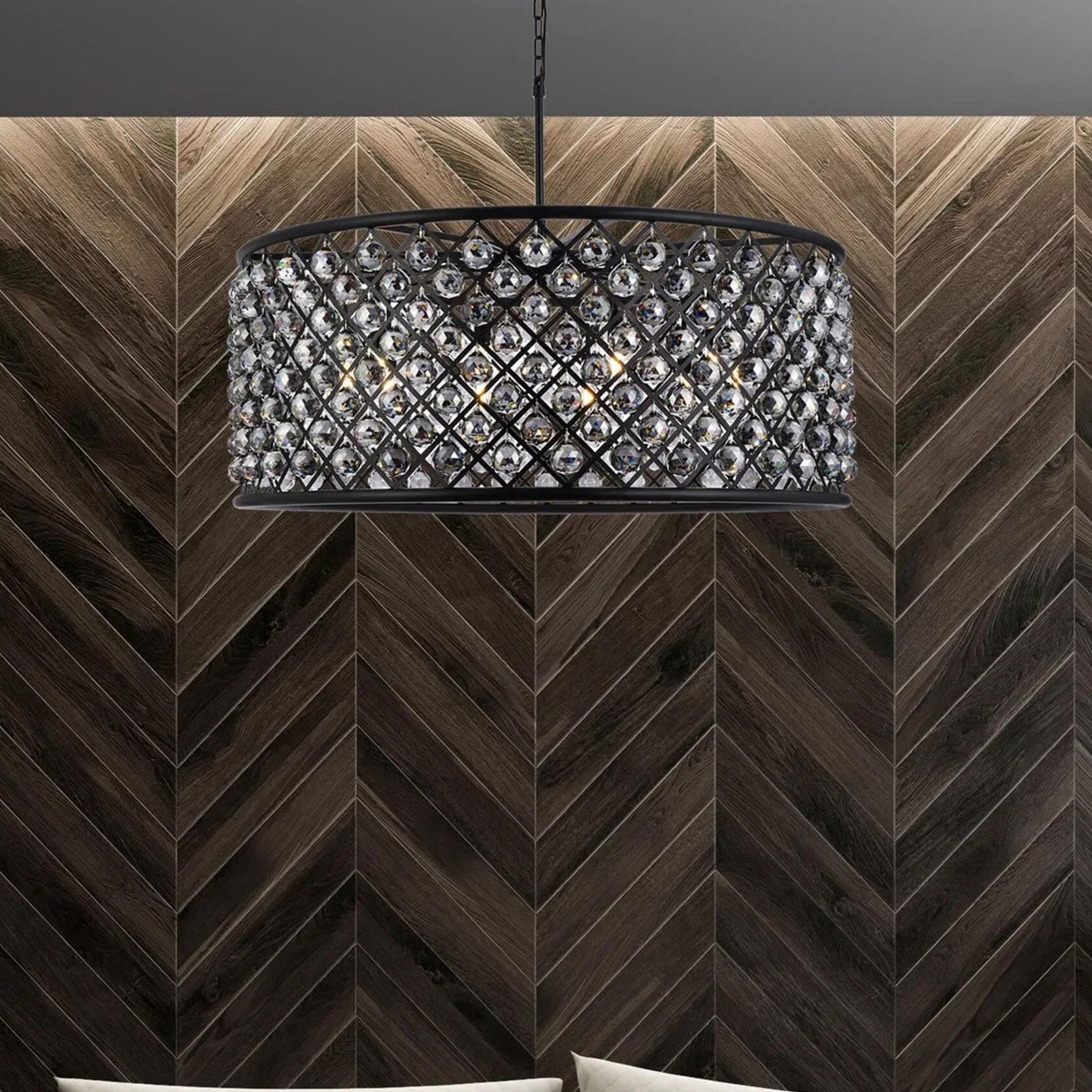 10 light Matte Black Chandelier Silver Shade (Grey) Royal Cut Crystal Mocha Brown Finish - LIGHTING by Joshua Marshal