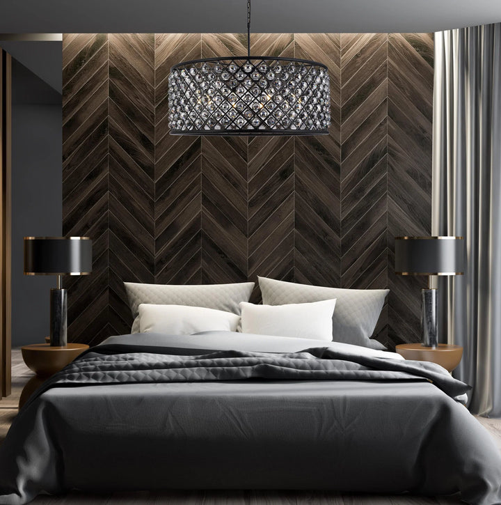 10 light Matte Black Chandelier Silver Shade (Grey) Royal Cut Crystal - View 2 - Joshua Marshal